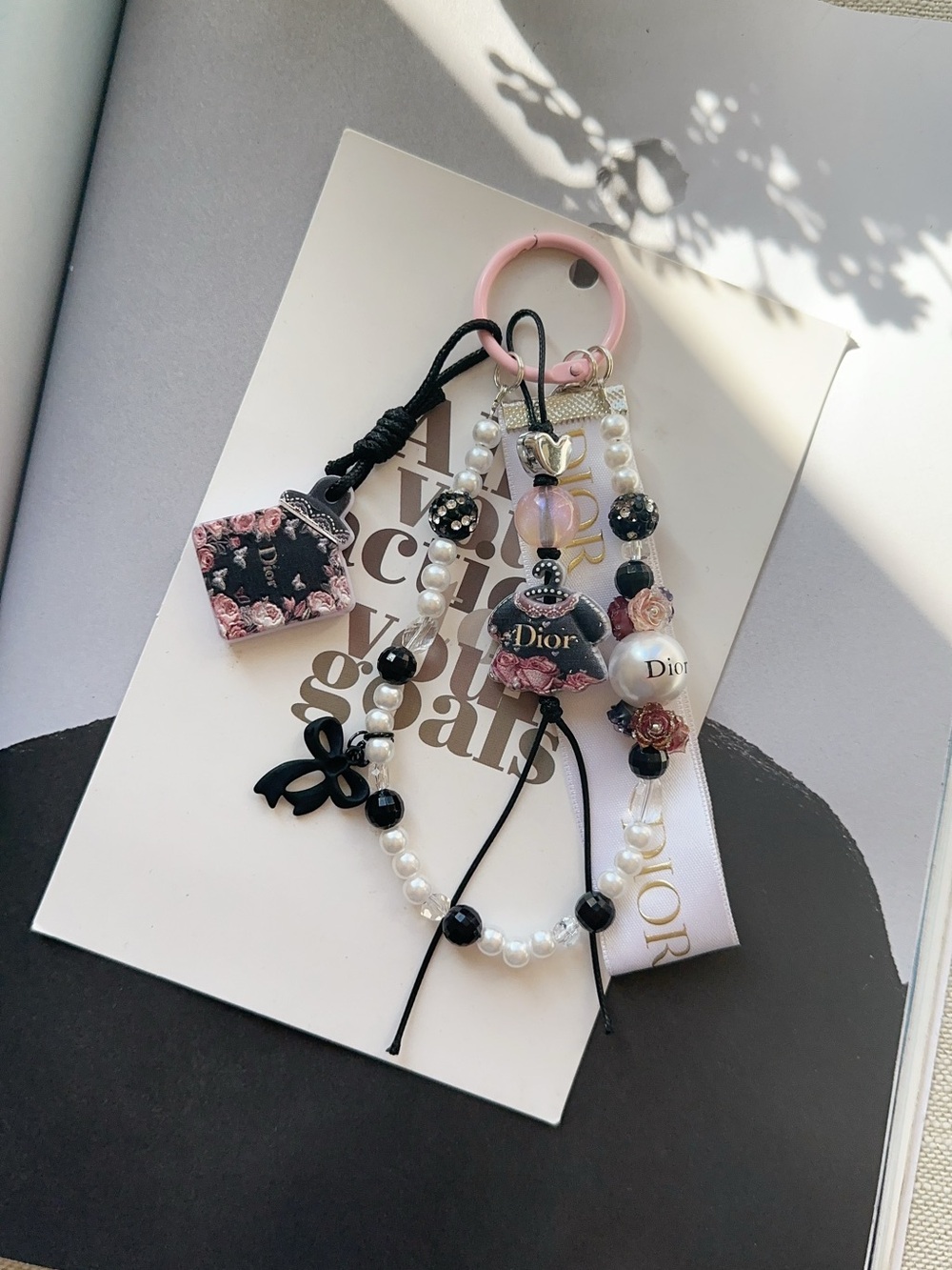 CD Ribbon & Floral Butterfly Charm Bag charm Keychain